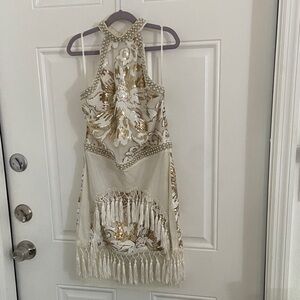 12th Tribe white and Gold Halter Dress